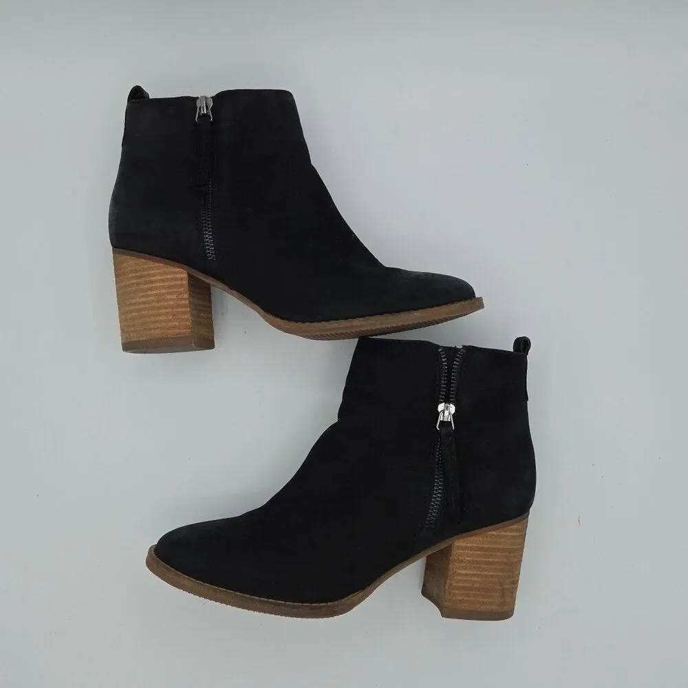 Blondo Nina Waterproof Suede Ankle Zip Bootie Black Women's Sz 8 Side Zip EUC